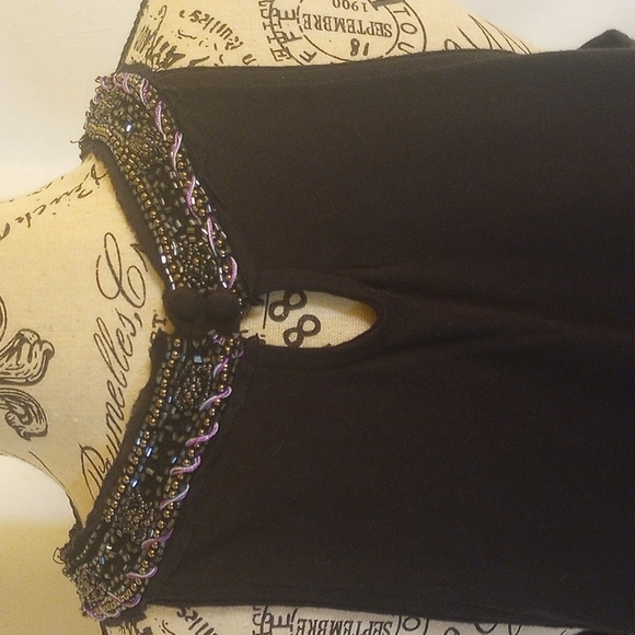 Free People Black Jeweled Metalic Beaded Neck Sleeveless Top - Picture 3 of 6